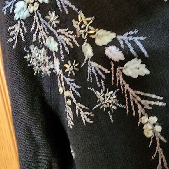 Stitches In Time Black Sweater Cardigan Size L Beading & Embroidered Cottagecore - Picture 7 of 16
